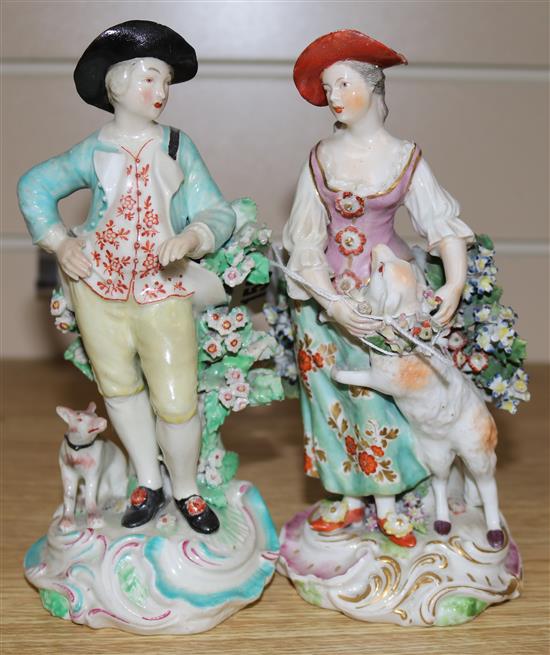 2 Derby figures of a shepherd and shepherdess c 1775 restored